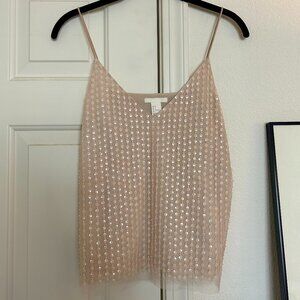 H&M Sequin Beaded Camisole Nude Spaghetti Strap Size 4 Small